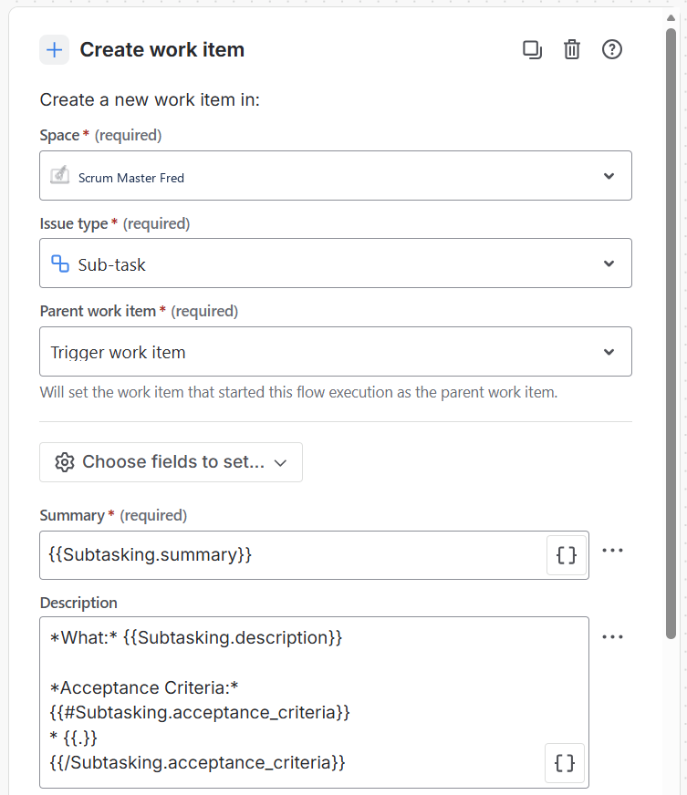 Create work items subtask mapping configuration screen